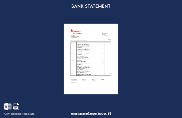 modello word di estratto conto bancario stile verificato Germania Sparkasse Unna